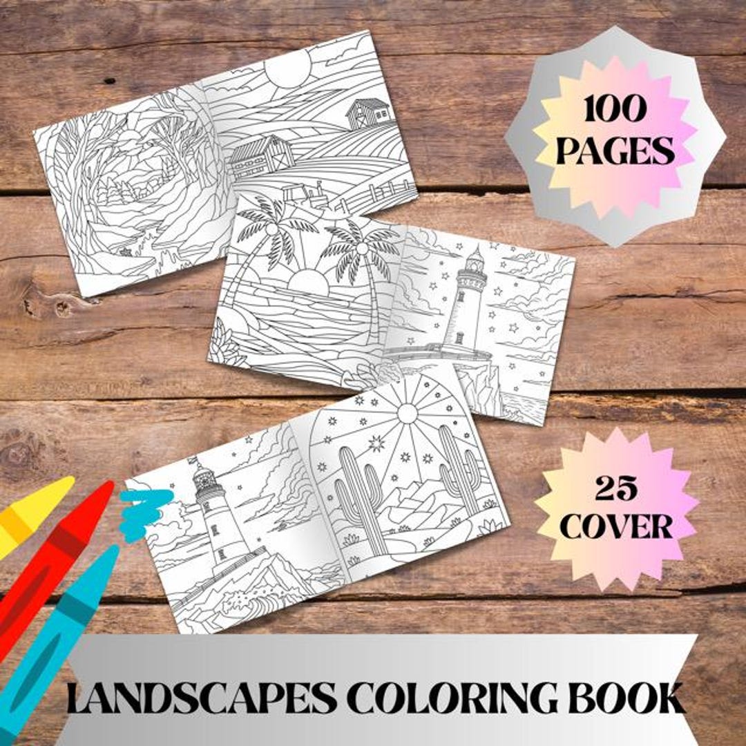 Landscapes Coloring Book for Adults, 100 Pages Nature and Scenery Art ...