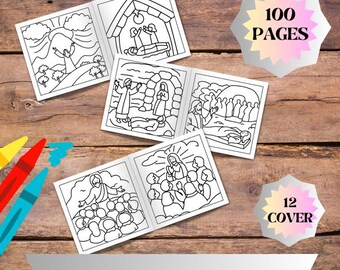 Einfache Bibel Malbuch für Kinder, 100 Seiten Christliches Malpaket, religiöse druckbare Kunst, digitaler Download für die Sonntagsschule