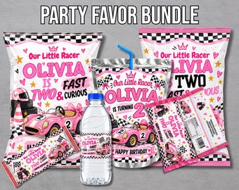 Two Fast Two Curious Birthday Party Bundle, Pink Race Car Theme (Digital Download)