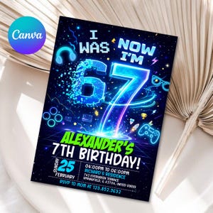 Six Seven Meme Birthday Invitation, 7th birthday invite boy,I Was 6 Now I’m 7 birthday invite, EDITABLE Italian 67 Brainrot Steal A Brainrot