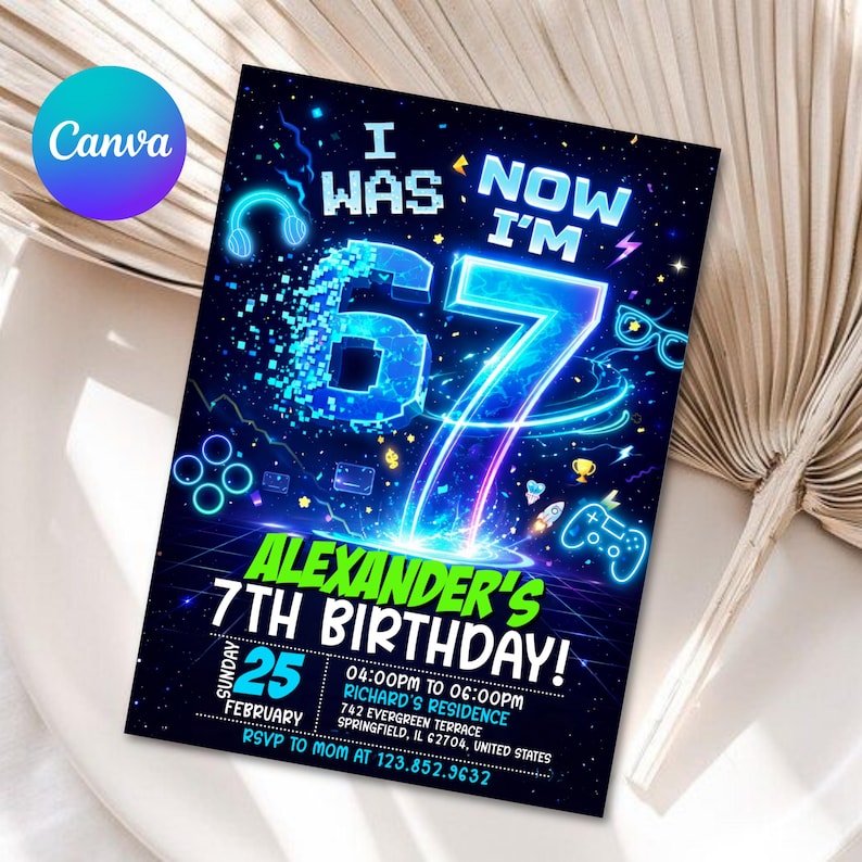 Six Seven Meme Birthday Invitation, 7th birthday invite boy,I Was 6 Now I’m 7 birthday invite, EDITABLE Italian 67 Brainrot Steal A Brainrot