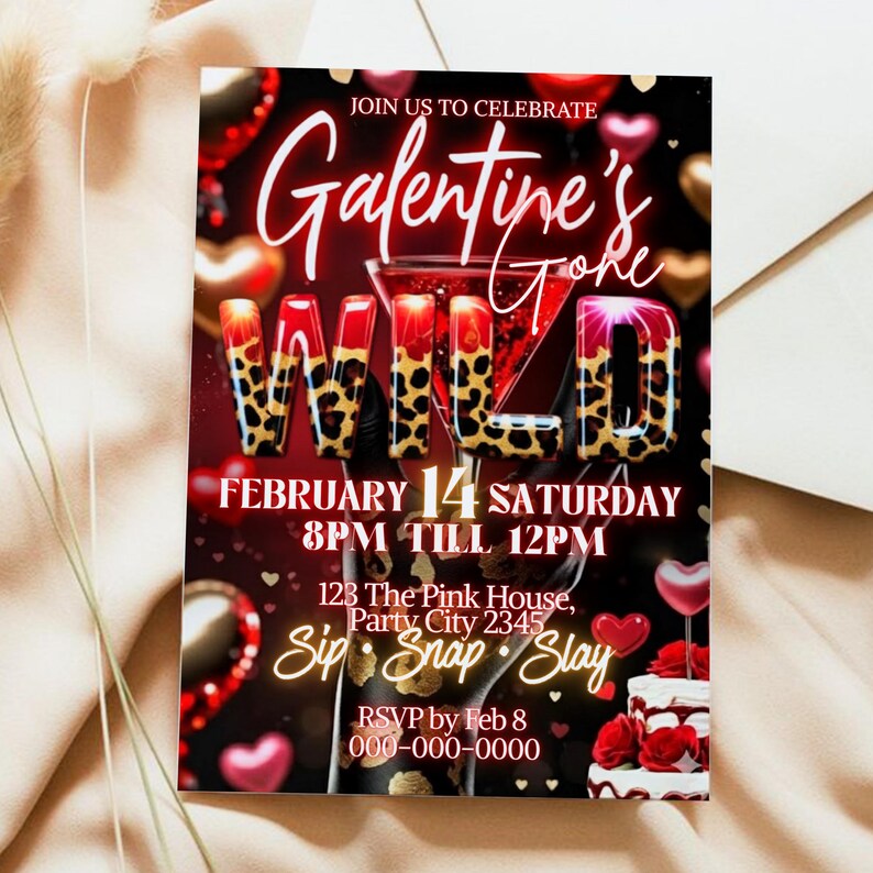 Cheetah Galentines Day Party Invitation: Valentines Leopard Invite Digital Galentines Girl Night Party Invite Dinner Editable Canva Template