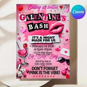Editable Burn Book Galentine's Day Invite, Pink Girls Party Invitation, Valentine's Day Invite, Girls Only, Mean Girls Galentines Invite