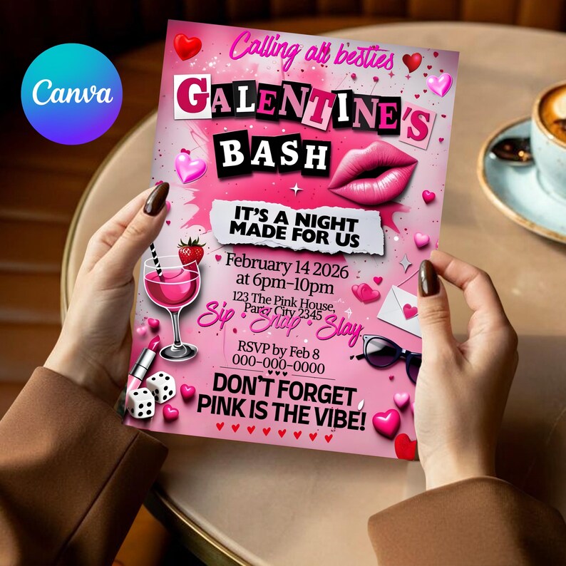 Editable Burn Book Galentine's Day Invite, Pink Girls Party Invitation, Valentine's Day Invite, Girls Only, Mean Girls Galentines Invite