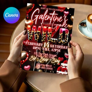 Cheetah Galentines Day Party Invitation: Valentines Leopard Invite Digital Galentines Girl Night Party Invite Dinner Editable Canva Template