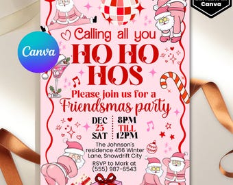 Friendsmas lustige Einladung, Weihnachten lustige Einladung, Ho Ho Hos Einladung, Erwachsene Urlaub Party einladen, Friendsmas Party, Canva Vorlage