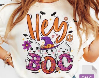 Halloween PNG, Hey Boo cute Halloween PNG, Digital Download, Halloween cute boo kids autumn fall pumpkin ghost shirt design