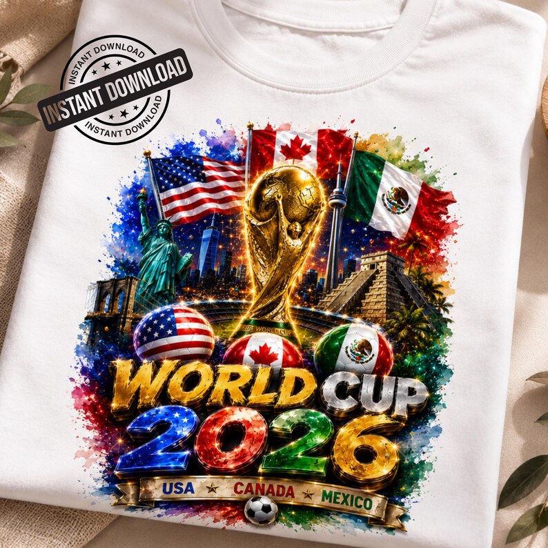 World Cup 2026 USA Canada Mexico Soccer Design Football Fan Shirt PNG FIFA 2026 Trophy Graphic Sublimation Design Digital Download