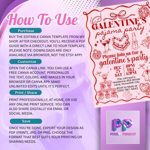 Galentine's Day Pajama Party Invitation Template, Valentines Party Girls Night In PJ Invite, Pink Whimsical hand drawn Galentines Printable