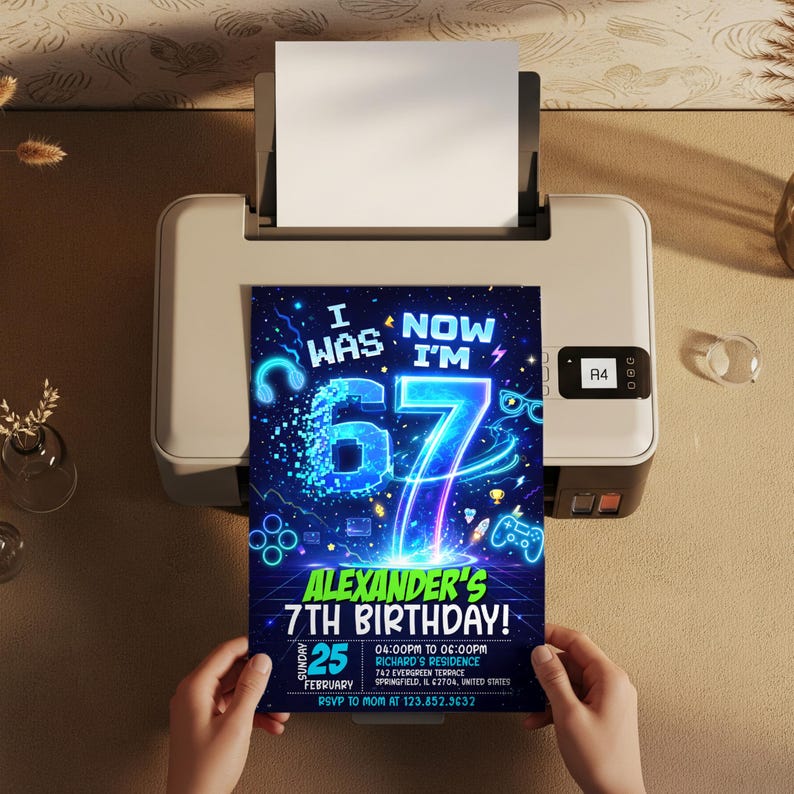 Six Seven Meme Birthday Invitation, 7th birthday invite boy,I Was 6 Now I’m 7 birthday invite, EDITABLE Italian 67 Brainrot Steal A Brainrot