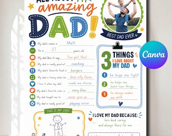 All About My Dad Activity Page, Editable Canva & Printable PDF, Father’s Day Questionnaire, Activity Sheet for Kids, Instant Download