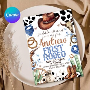 First Rodeo Invitation Template, Wild West Birthday Invite, Boy Cowboy Birthday Invitation, My 1st Rodeo Invitation, 5x7 Canva