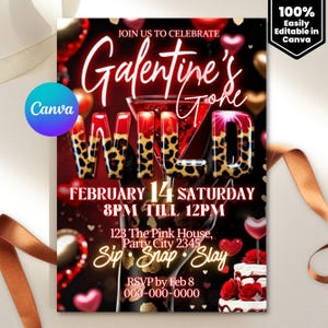 Cheetah Galentines Day Party Invitation: Valentines Leopard Invite Digital Galentines Girl Night Party Invite Dinner Editable Canva Template