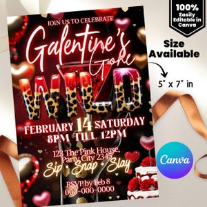 Cheetah Galentines Day Party Invitation: Valentines Leopard Invite Digital Galentines Girl Night Party Invite Dinner Editable Canva Template