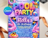 Girls Pool Party Birthday Invitation,Pool Party Birthday,Pool Party Invite,Girls Teenage Birthday,Summer Pool Party,Editable,Canva Template