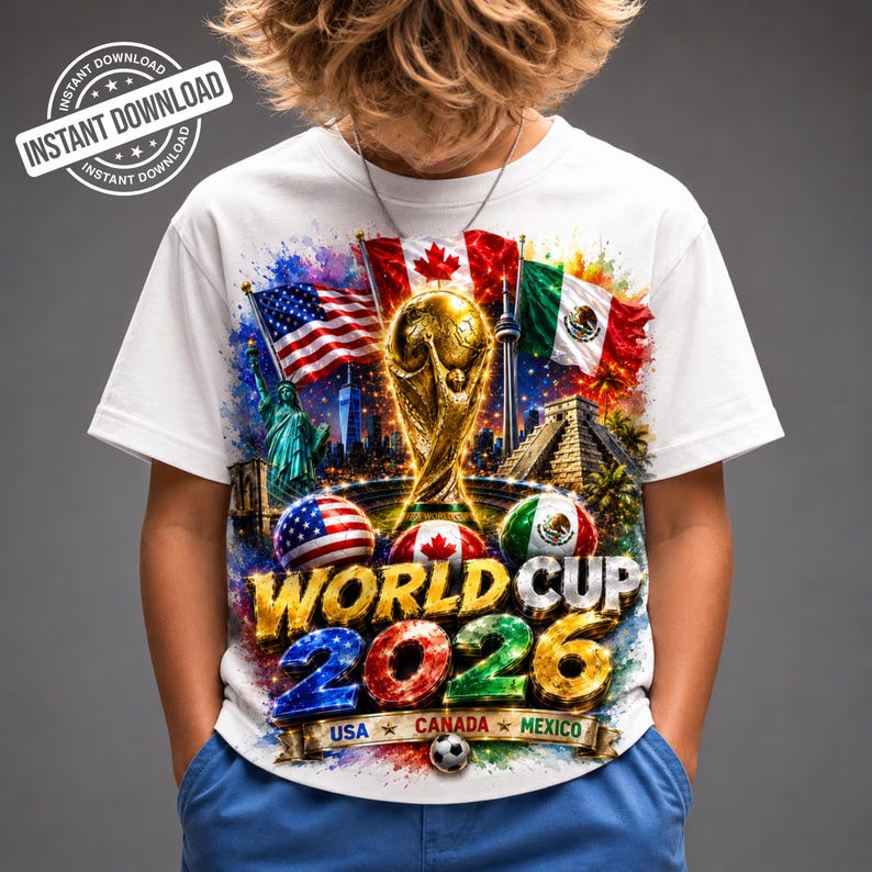 World Cup 2026 USA Canada Mexico Soccer Design Football Fan Shirt PNG FIFA 2026 Trophy Graphic Sublimation Design Digital Download