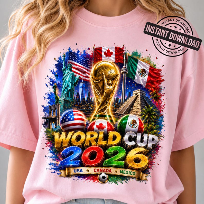 World Cup 2026 USA Canada Mexico Soccer Design Football Fan Shirt PNG FIFA 2026 Trophy Graphic Sublimation Design Digital Download