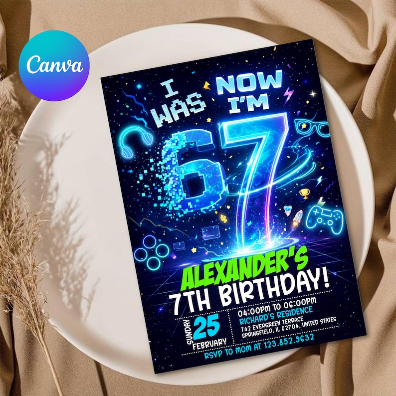 Six Seven Meme Birthday Invitation, 7th birthday invite boy,I Was 6 Now I’m 7 birthday invite, EDITABLE Italian 67 Brainrot Steal A Brainrot