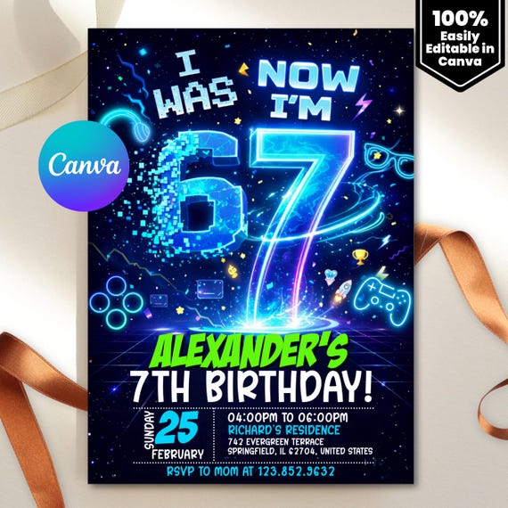 Six Seven Meme Birthday Invitation, 7th birthday invite boy,I Was 6 Now I’m 7 birthday invite, EDITABLE Italian 67 Brainrot Steal A Brainrot