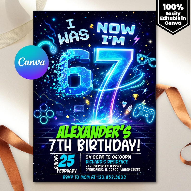 Six Seven Meme Birthday Invitation, 7th birthday invite boy,I Was 6 Now I’m 7 birthday invite, EDITABLE Italian 67 Brainrot Steal A Brainrot