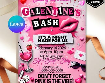 Editable Burn Book Galentine's Day Invite, Pink Girls Party Invitation, Valentine's Day Invite, Girls Only, Mean Girls Galentines Invite