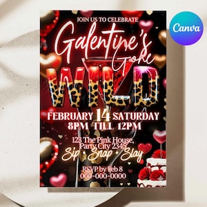 Cheetah Galentines Day Party Invitation: Valentines Leopard Invite Digital Galentines Girl Night Party Invite Dinner Editable Canva Template