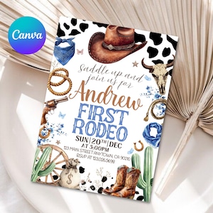 First Rodeo Invitation Template, Wild West Birthday Invite, Boy Cowboy Birthday Invitation, My 1st Rodeo Invitation, 5x7 Canva