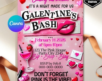 Editable Burn Book Galentine's Day Invite, Pink Girls Party Invitation, Valentine's Day Invite, Girls Only, Mean Girls Galentines Invite