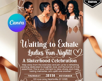 "waiting to exhale Pyjama-Party Einladung, Damen Nacht Evite, Boho Sleepover einladen, Wein & Film Nacht Vorlage."