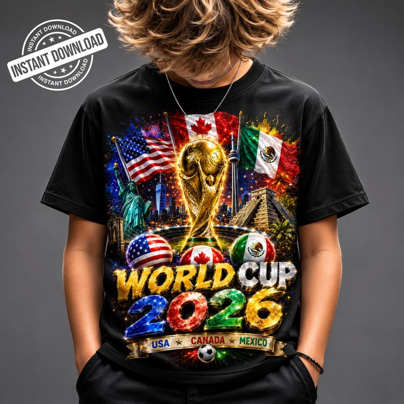 World Cup 2026 USA Canada Mexico Soccer Design Football Fan Shirt PNG FIFA 2026 Trophy Graphic Sublimation Design Digital Download