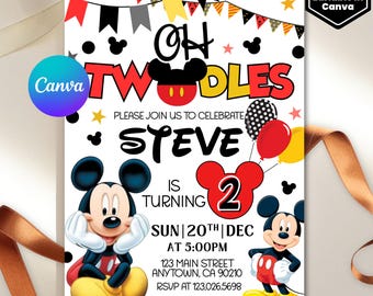 Oh Twodles Invitation, Mickey Birthday Invitation, Mickey Mouse Invitations, Mouse Editable Invitation, Mickey Twodles invite, Canva