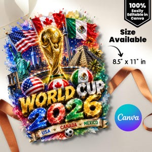 World Cup 2026 USA Canada Mexico Soccer Design Football Fan Shirt PNG FIFA 2026 Trophy Graphic Sublimation Design Digital Download