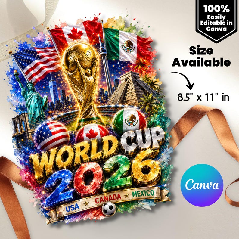 World Cup 2026 USA Canada Mexico Soccer Design Football Fan Shirt PNG FIFA 2026 Trophy Graphic Sublimation Design Digital Download
