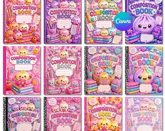 Glitter Dumplings Composition Notebook Covers, Kids Notebook Cover, Back to School Printable, Editable Canva Template,Digital Download