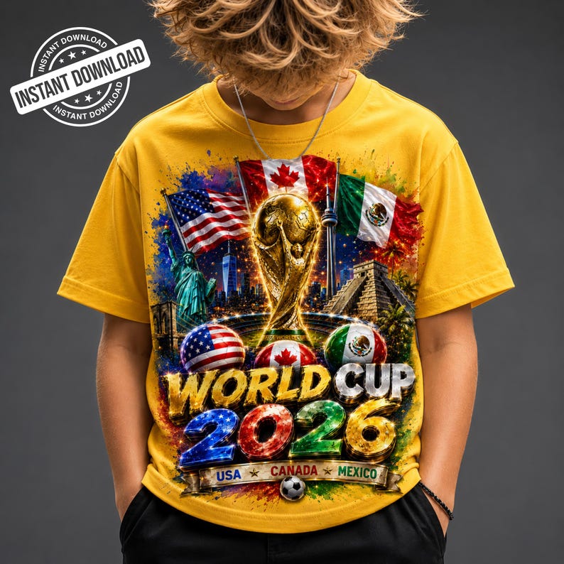 World Cup 2026 USA Canada Mexico Soccer Design Football Fan Shirt PNG FIFA 2026 Trophy Graphic Sublimation Design Digital Download