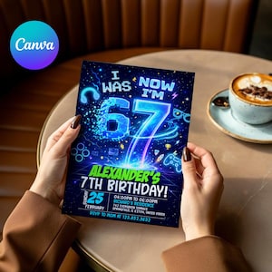 Six Seven Meme Birthday Invitation, 7th birthday invite boy,I Was 6 Now I’m 7 birthday invite, EDITABLE Italian 67 Brainrot Steal A Brainrot