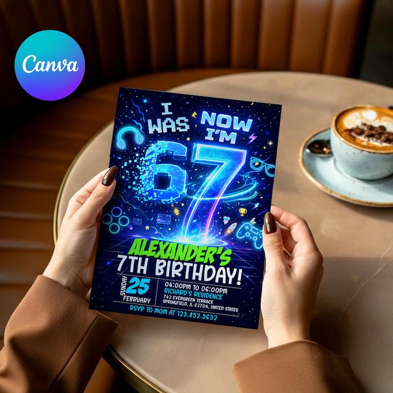 Six Seven Meme Birthday Invitation, 7th birthday invite boy,I Was 6 Now I’m 7 birthday invite, EDITABLE Italian 67 Brainrot Steal A Brainrot