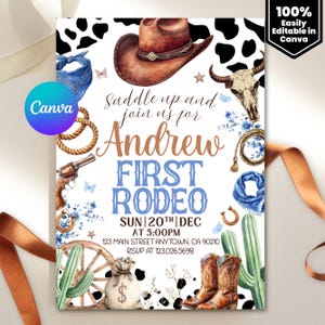 First Rodeo Invitation Template, Wild West Birthday Invite, Boy Cowboy Birthday Invitation, My 1st Rodeo Invitation, 5x7 Canva