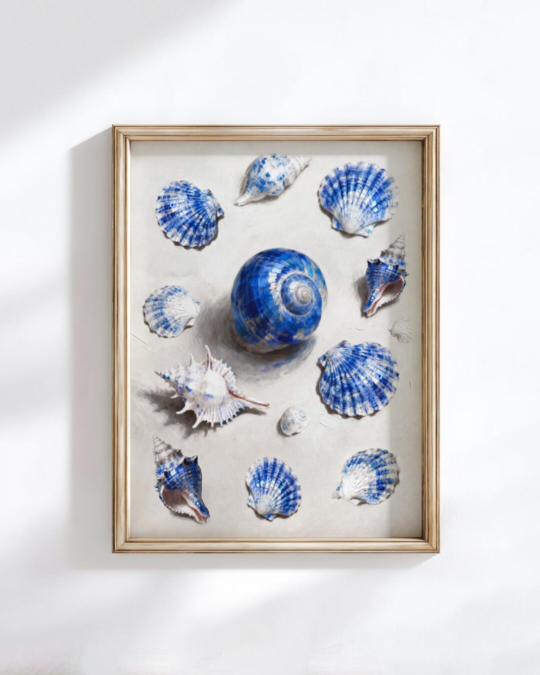 Blue Seashell Wall Art, Nautical Coastal Print, Beach Bedroom Decor ...