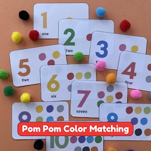 Tappetini per abbinare e contare i colori dei pon-pon, attività di apprendimento stampabili per bambini piccoli, attività di matematica per la scuola materna