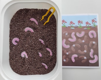 Printable Worm Sensory Bin Activity for Toddlers | Preschool Fine Motor Matching Game | Spring Learning