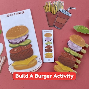 Build a Burger-activiteit, voorschoolse leergame, montessori, afdrukbare pdf