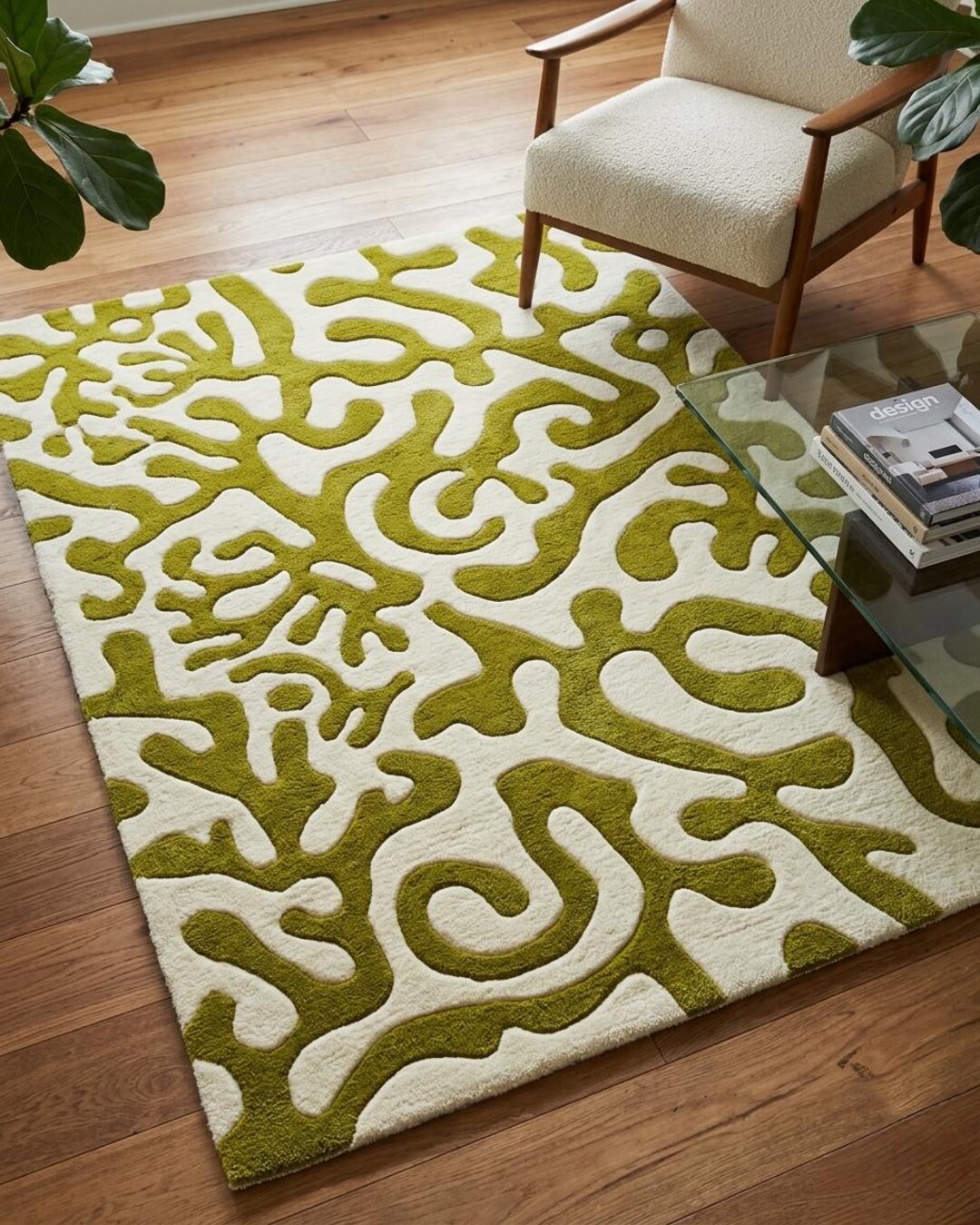 Hand Tufted Wool Rug – Organic Abstract Olive Green Cream Area Carpet ...