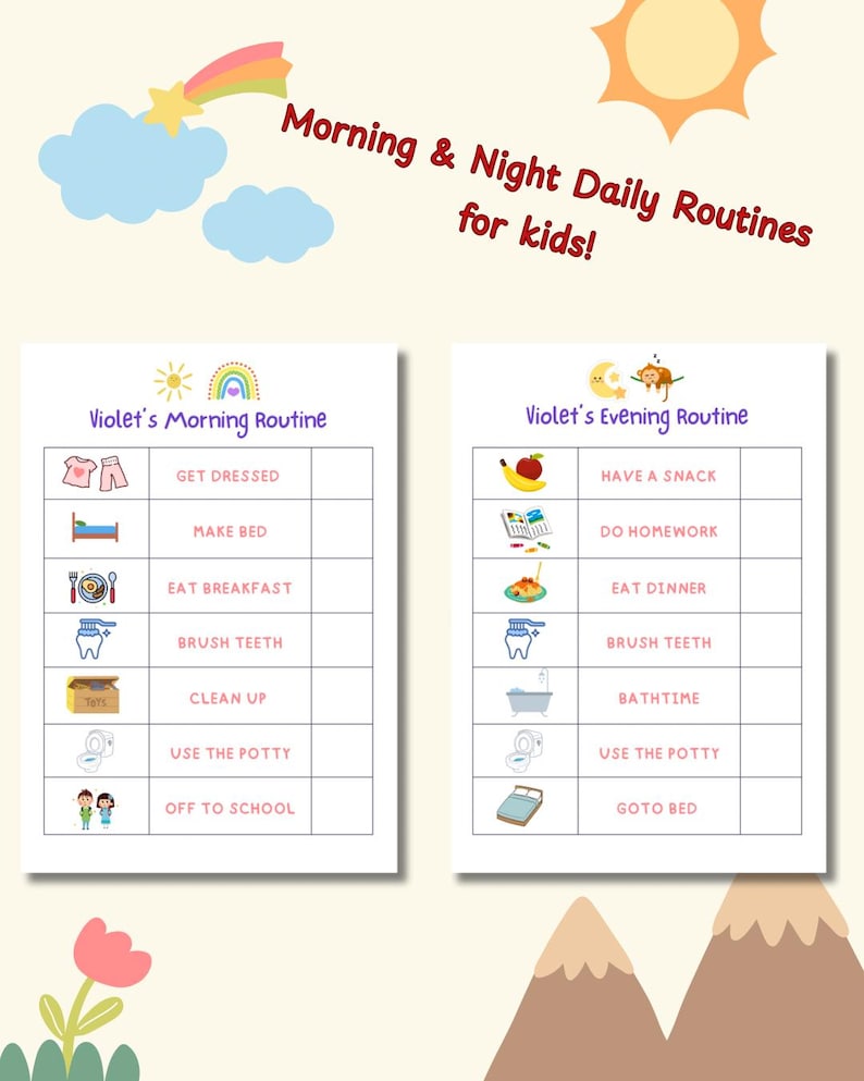 Daily Routine Chore Charts for Kids | Canva Template - Etsy