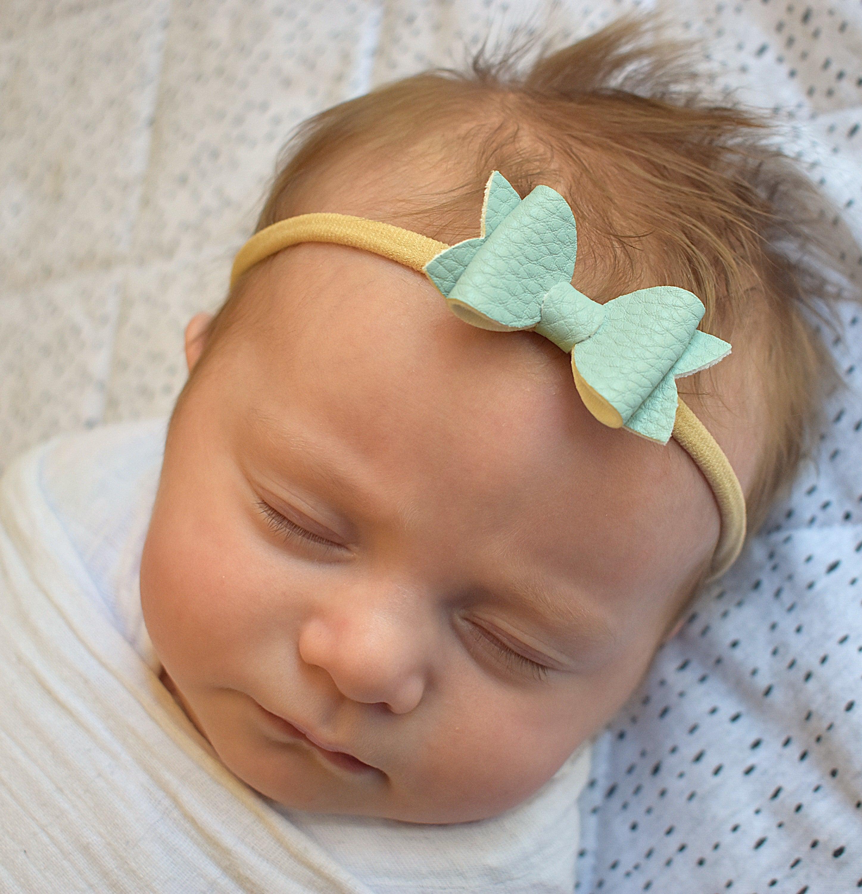 Small Leather Bow Headband - Mint - Etsy Australia