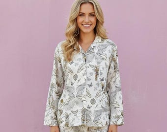 Handmade Cotton Pajama Set | Women's Botanical Print Nightwear