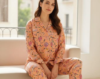 Handmade Cotton Pajama Set Women, Printed Night Suit| Women's Soft Sleepwear,Gift for Her