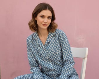 Handmade Cotton Pajama Set Women| Block Print Floral Sleepwear,Soft Lounge Wear Night Dress