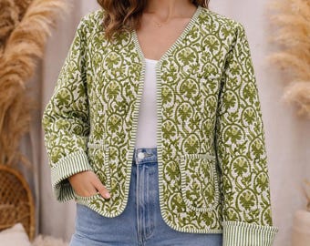 Handmade Quilted Patchwork Jacket, Cotton Winter Jacket, Boho Block Print Coat, Sustainable Slow Fashion