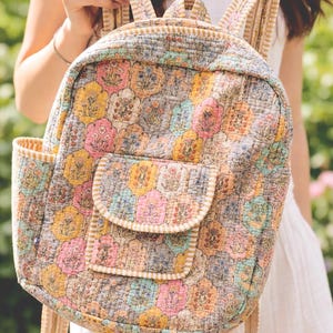 Sac à dos matelassé floral fait main, cartable en coton